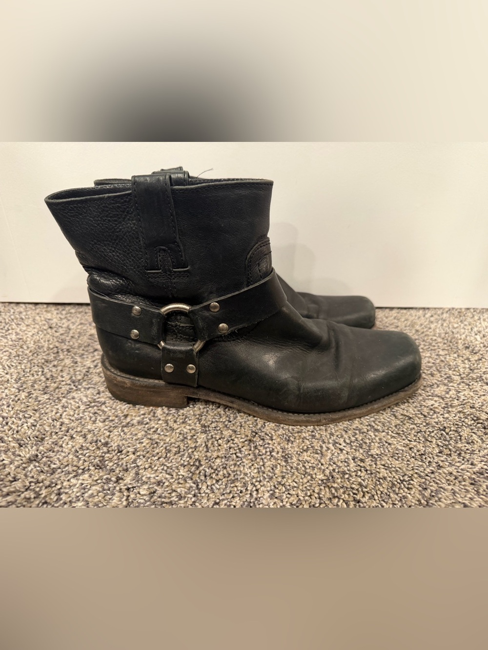 Frye Phillip Harness short boots black leather size 8